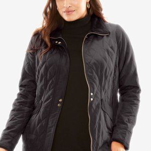 Sz 16 Jessica London NWOT 3/4 Black Quilted Coat